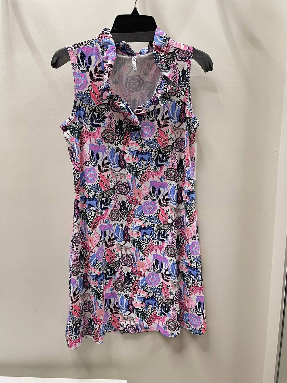NEW LULU-B women's sleeveless ruffle dress in safari